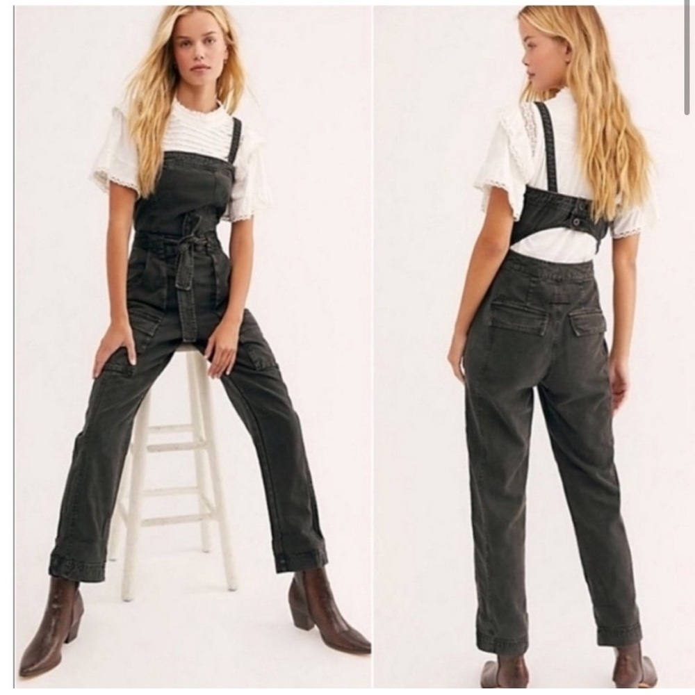 Free People Go West Utility Jumpsuit In Washed Black Women's Size Large